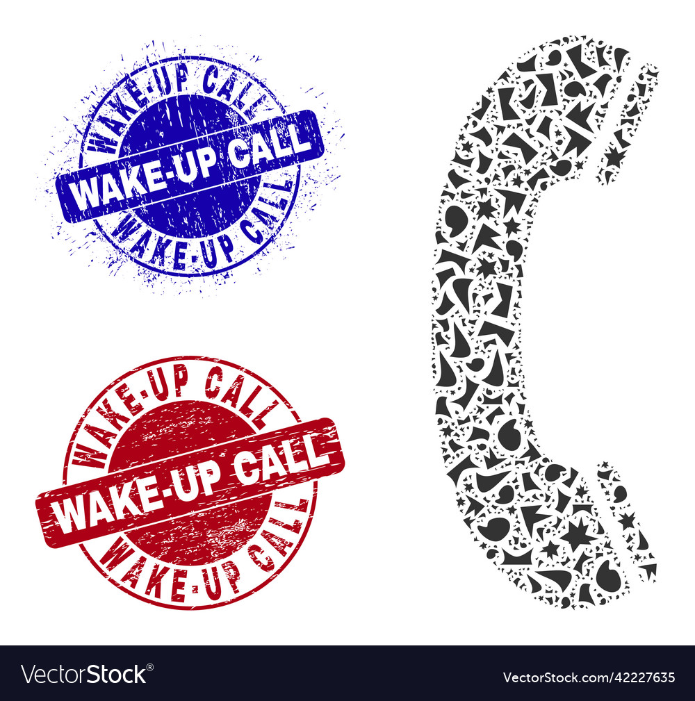 Phone receiver mosaic of shards with wake-up call