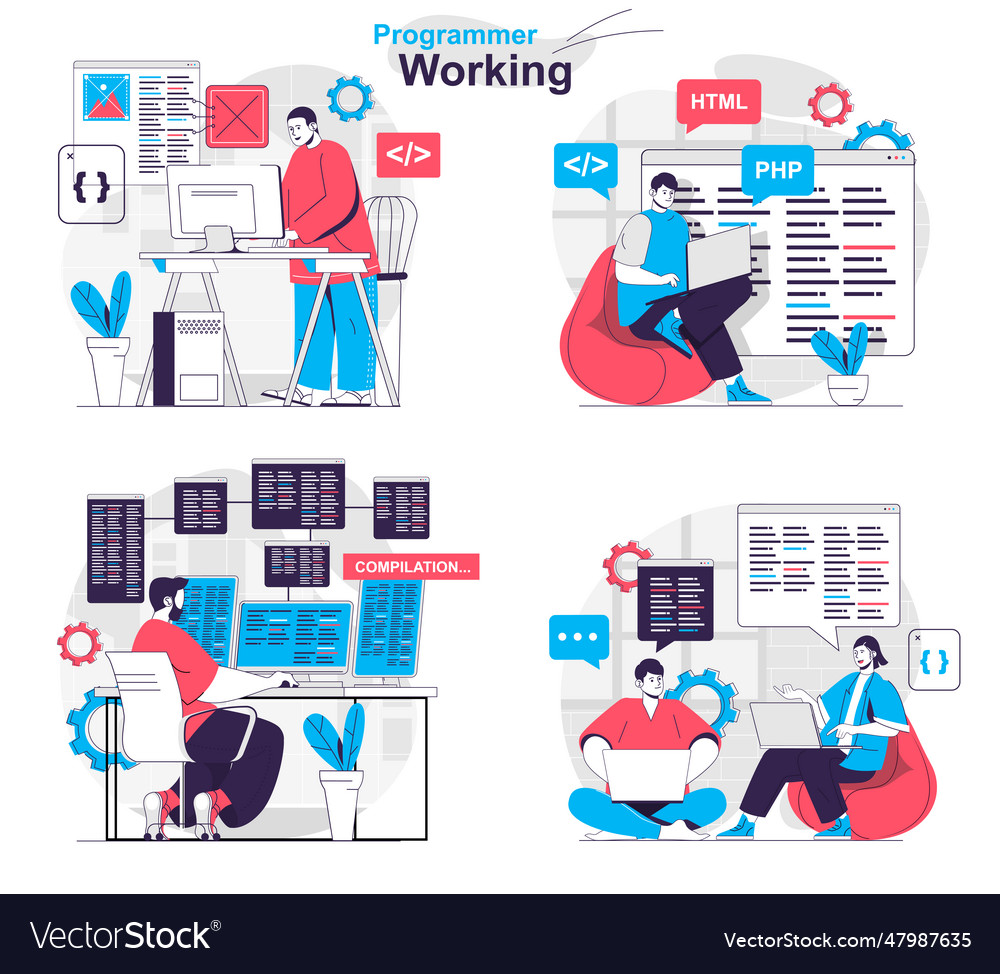 Programmer working concept set developer creates