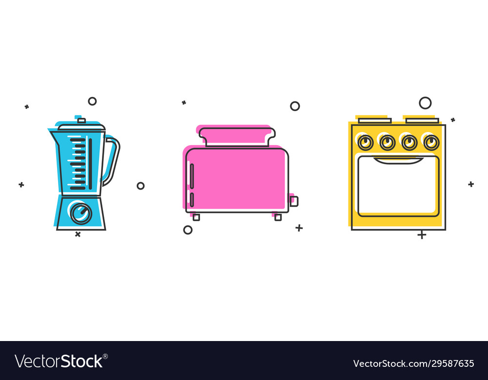 Set blender toaster with toasts and oven icon