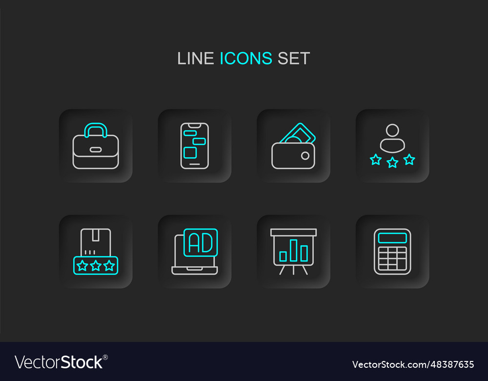 Set line calculator board with graph chart vector image Set line calculator board with graph chart