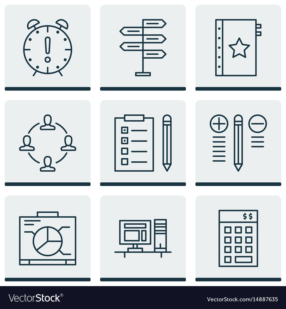 Set of 9 project management icons includes