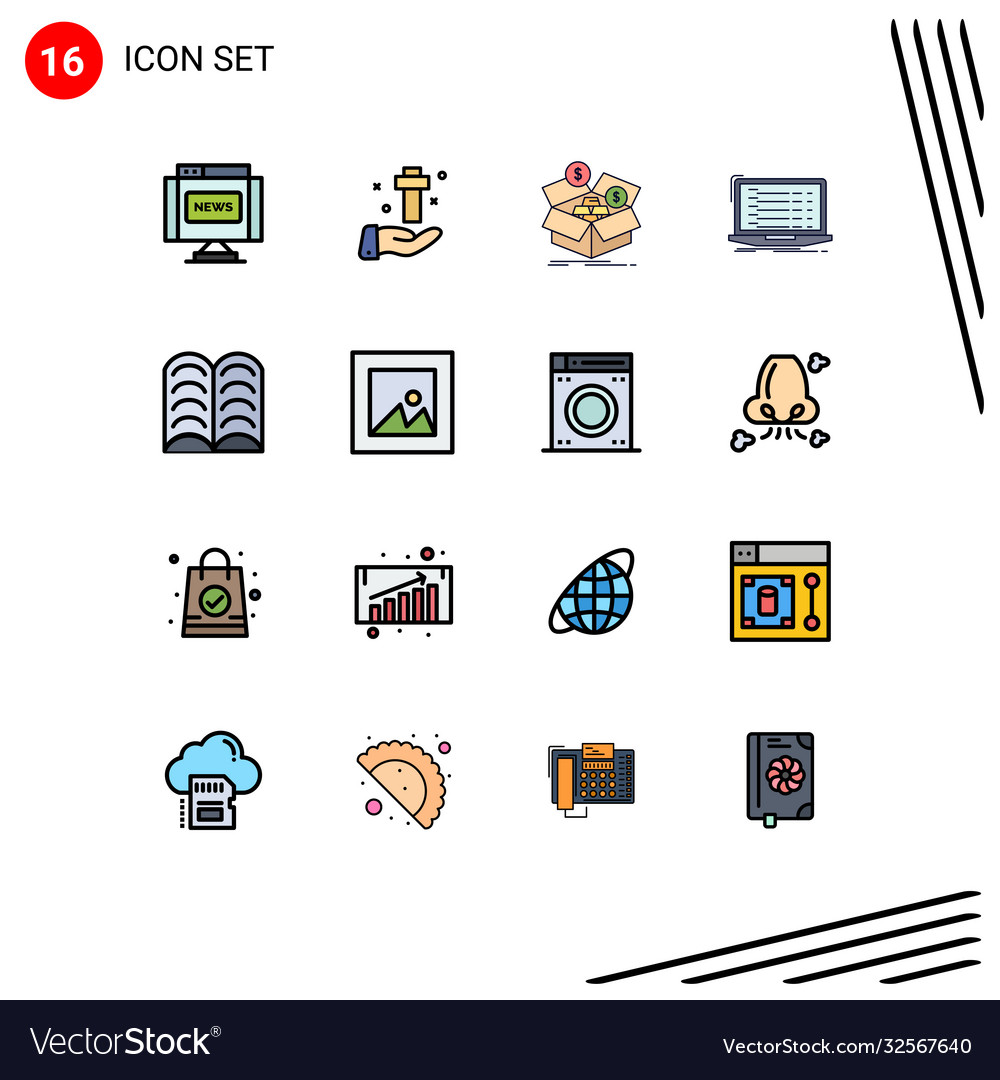 16 universal flat color filled lines set for web