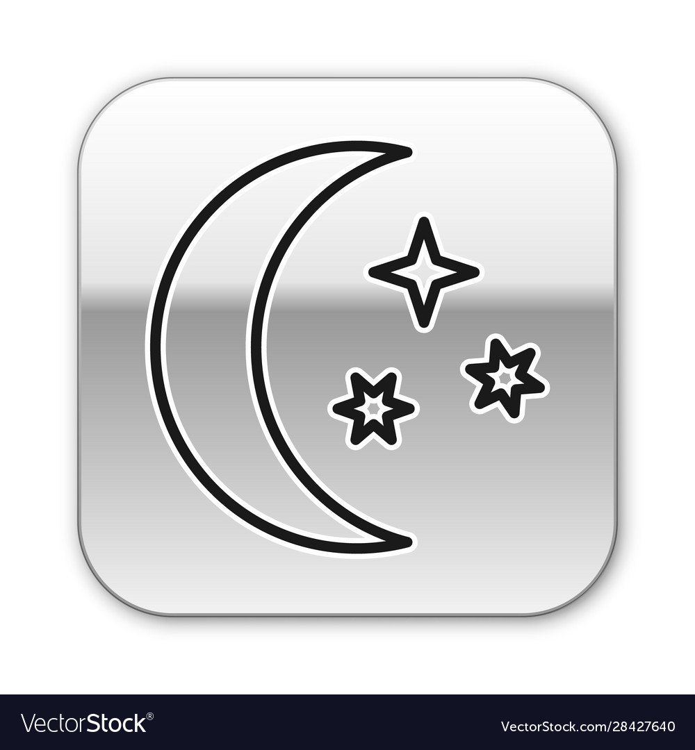 Black line moon and stars icon isolated on white