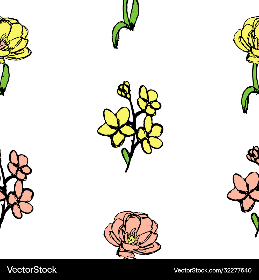 Hand drawn flower seamless pattern background Vector Image