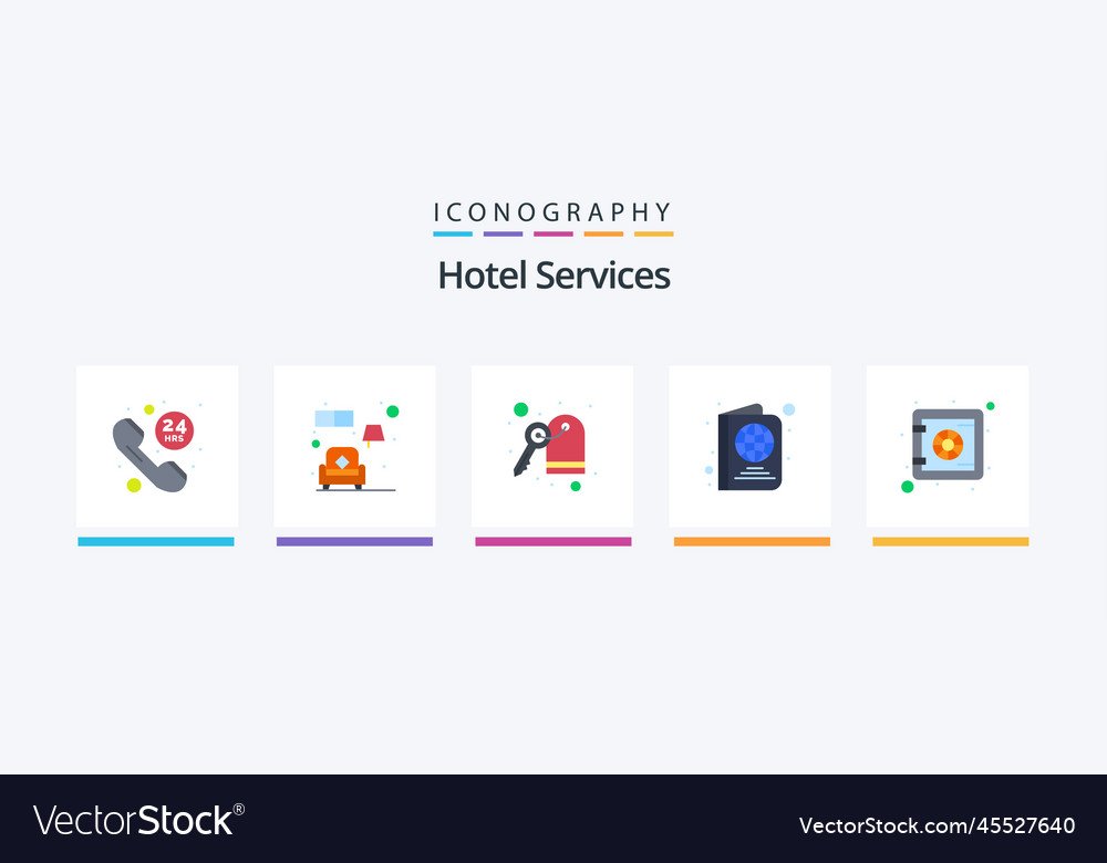 Hotel services flat 5 icon pack including safe