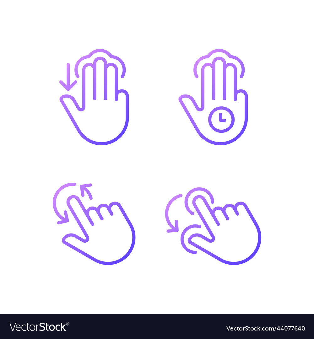 Multi touch control gradient linear icons set vector image Multi touch control gradient linear icons set