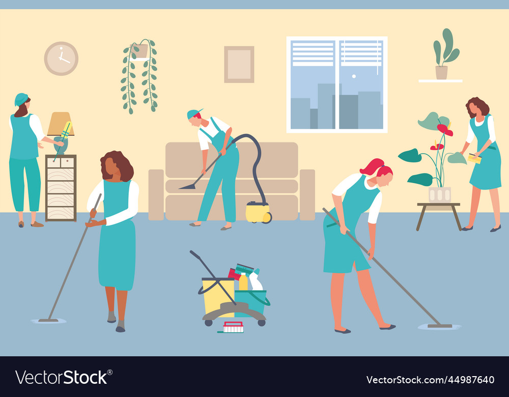 Professional cleaning service employee group work Vector Image