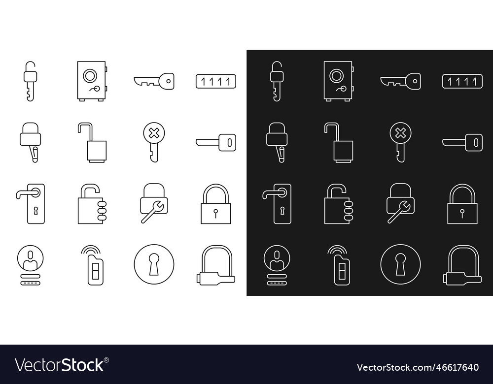 Set line bicycle lock key open padlock vector image Set line bicycle lock key open padlock