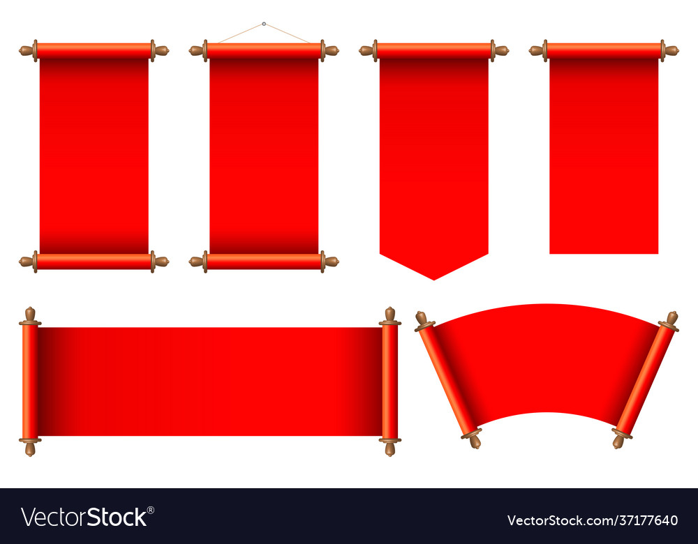 Set red ancient scrolls vector image Set red ancient scrolls