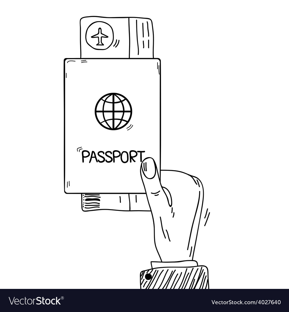 Sketch Hand Holding Passport And Air Tickets Vector Image