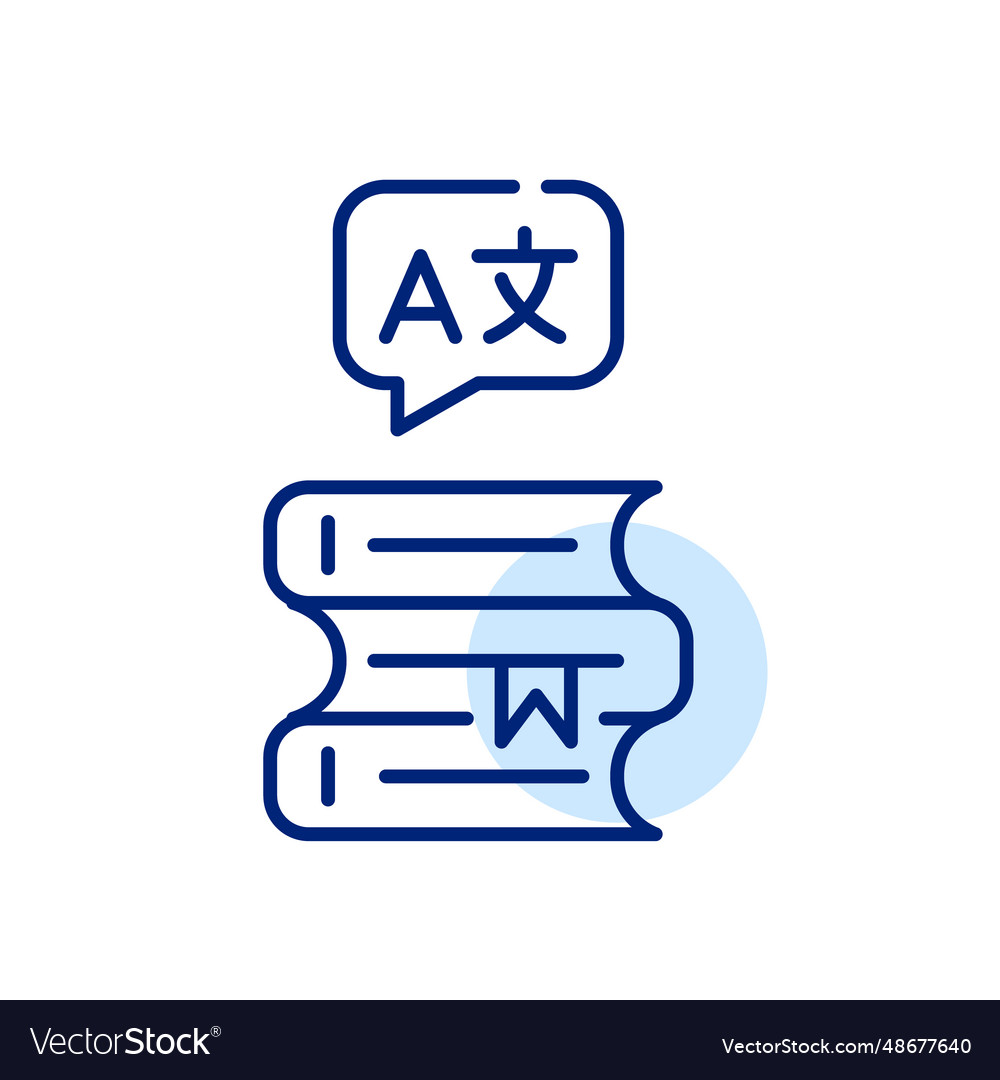 Stack of books and foreign language translation Vector Image
