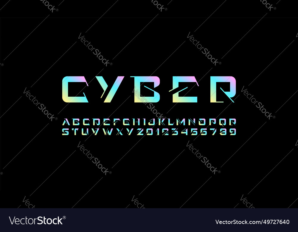 Technical future font digital cyber alphabet vector image Technical future font digital cyber alphabet