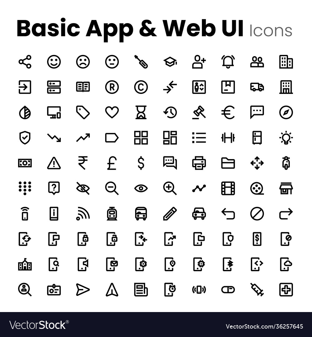 Basic line icon set for web and mobile
