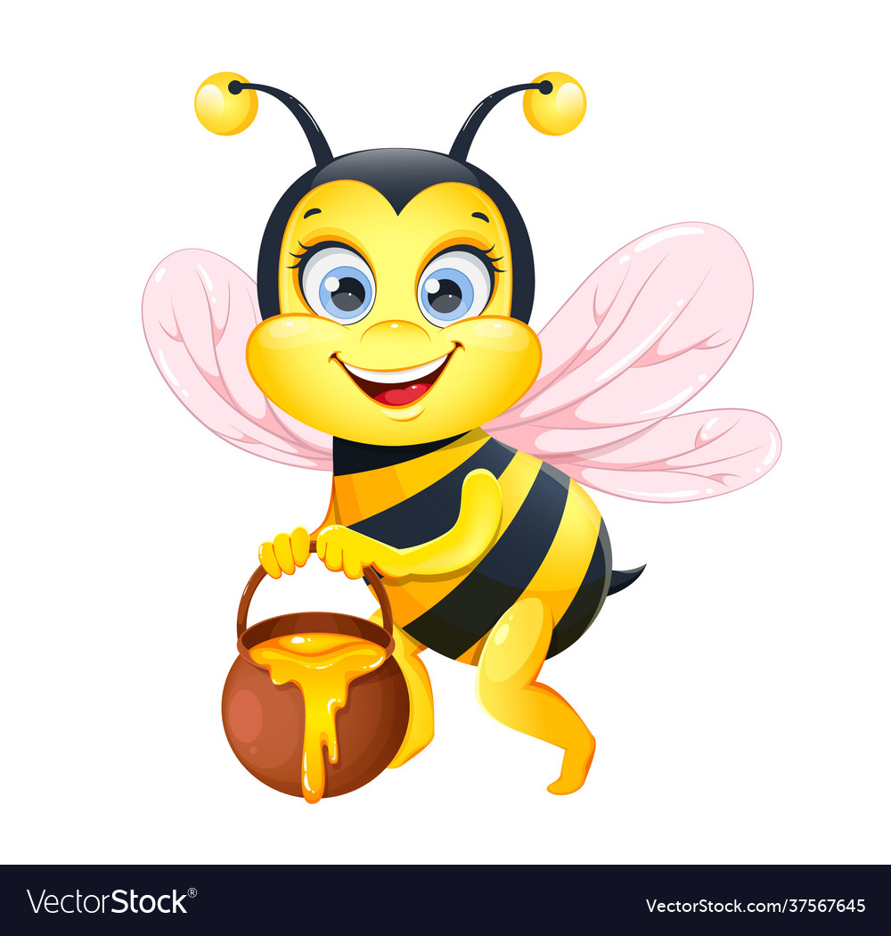 Cute cartoon bee funny honeybee cartoon character Vector Image