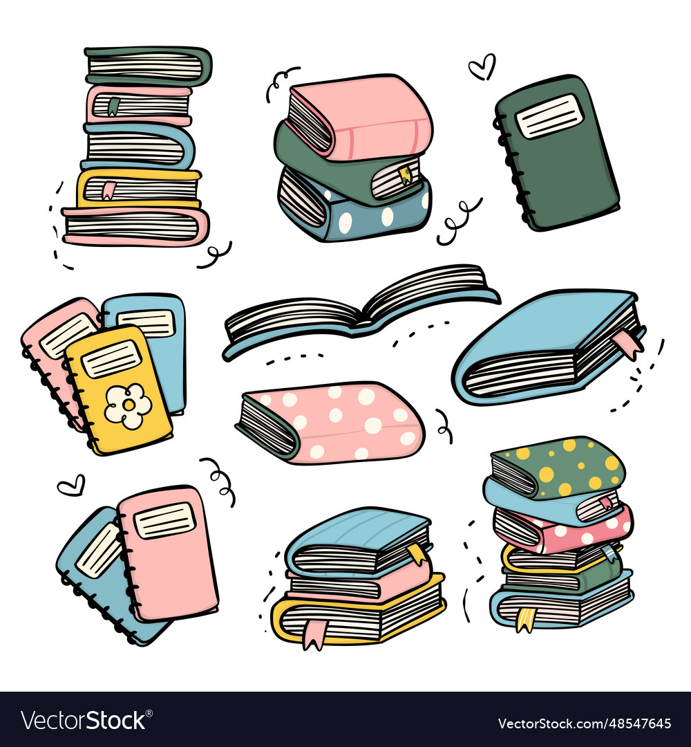 Cute doodle art books stack back to school vector image Cute doodle art books stack back to school