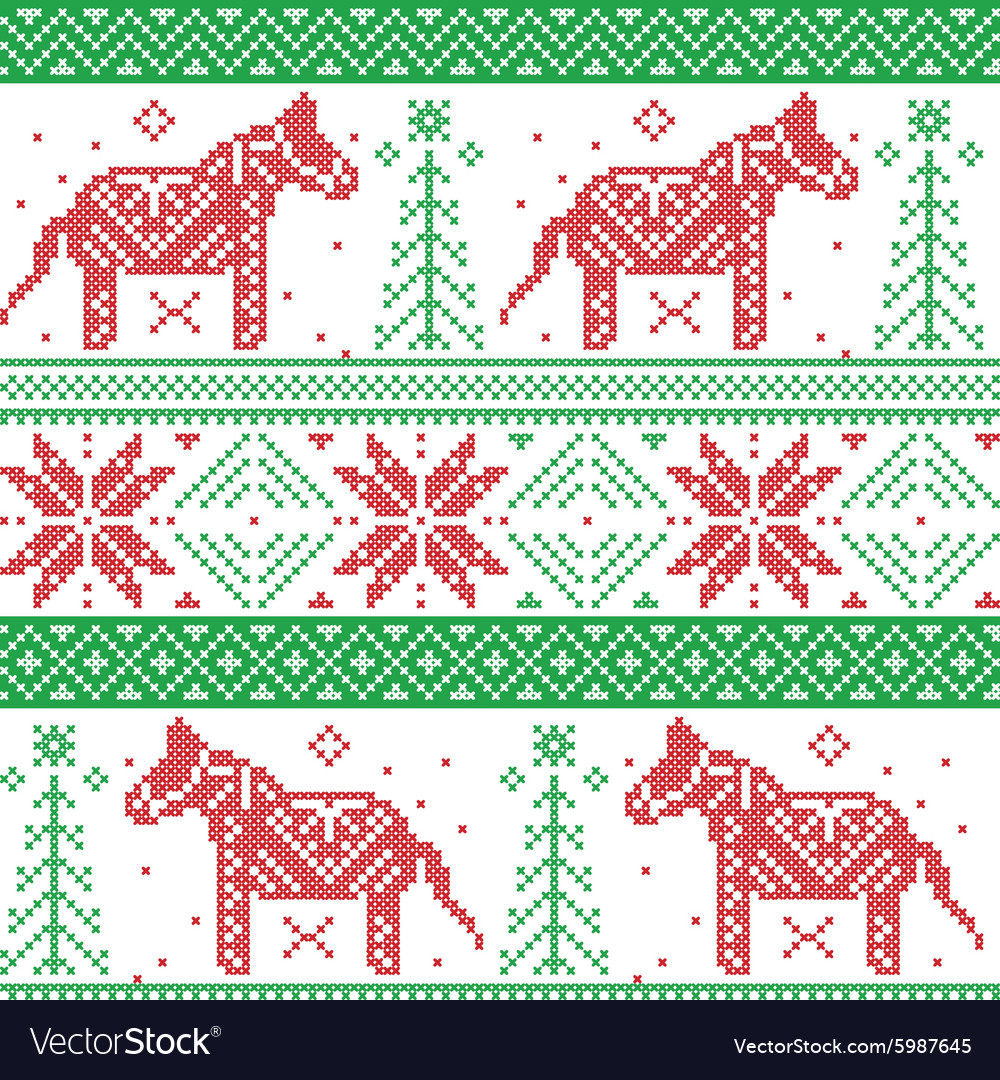 Dark green and red nordic christmas pattern