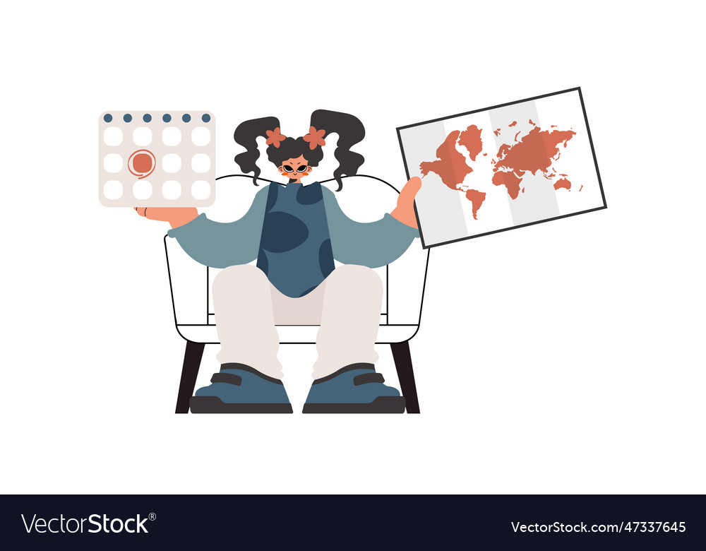 Energetic lady holds a calendar and a format Vector Image