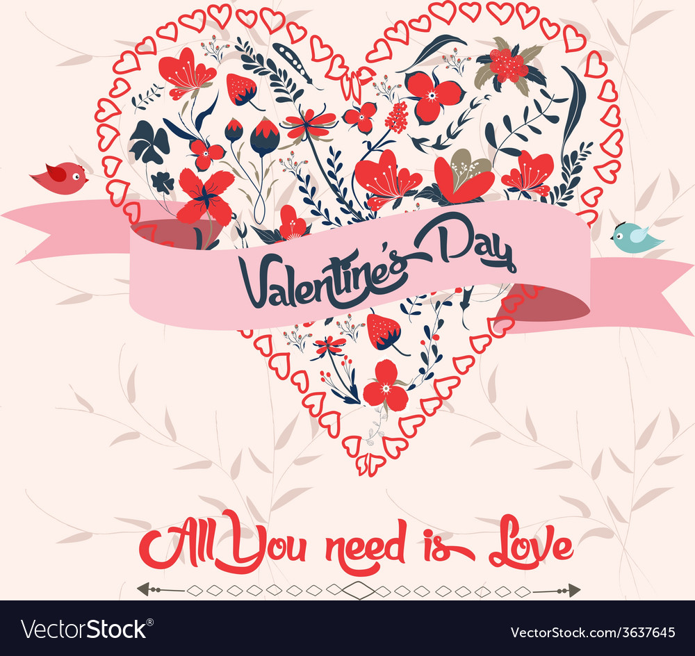 Floral heart with abstract flowers Royalty Free Vector Image