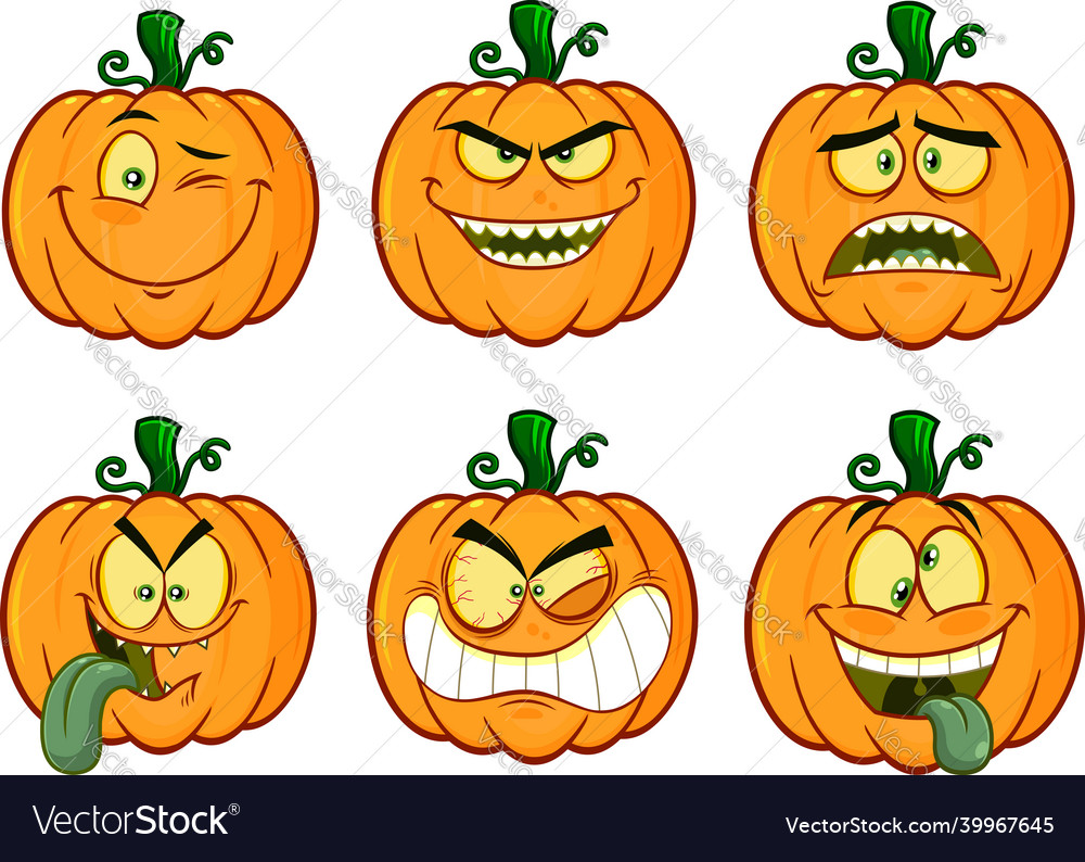 Halloween pumpkin cartoon emoji face characters vector image Halloween pumpkin cartoon emoji face characters