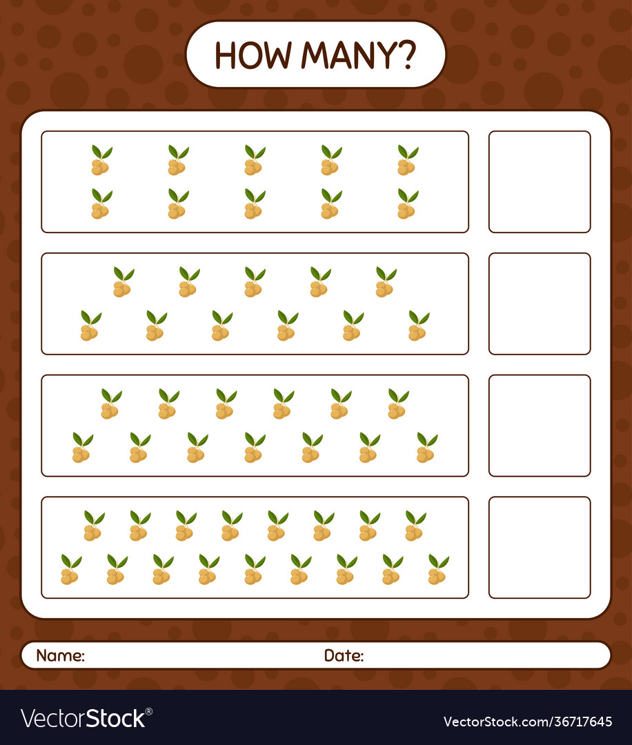 How many counting game with longan worksheet vector image How many counting game with longan worksheet