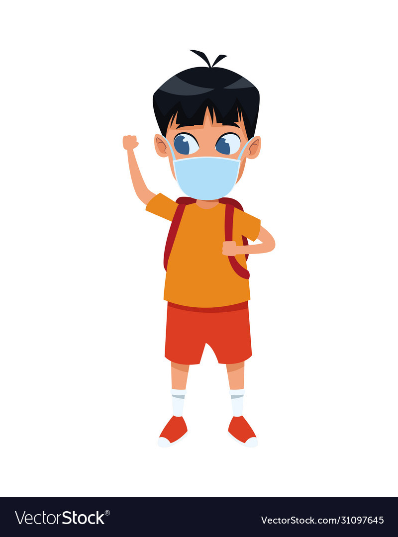 Little boy using face mask for covid19 vector image Little boy using face mask for covid19