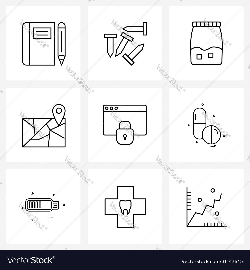Set 9 einfache Liniensymbole für Web und Print