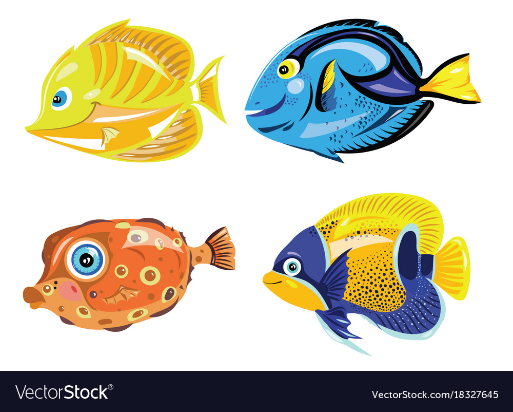Set of cartoon fish collection of cute colored Vector Image Set of cartoon fish collection of cute colored Vector Image