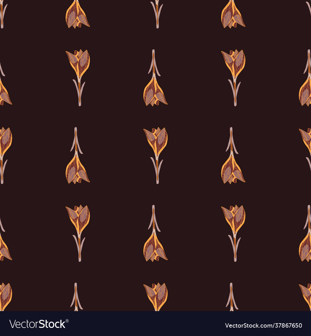 Autumn tones seamless pattern with outline crocus