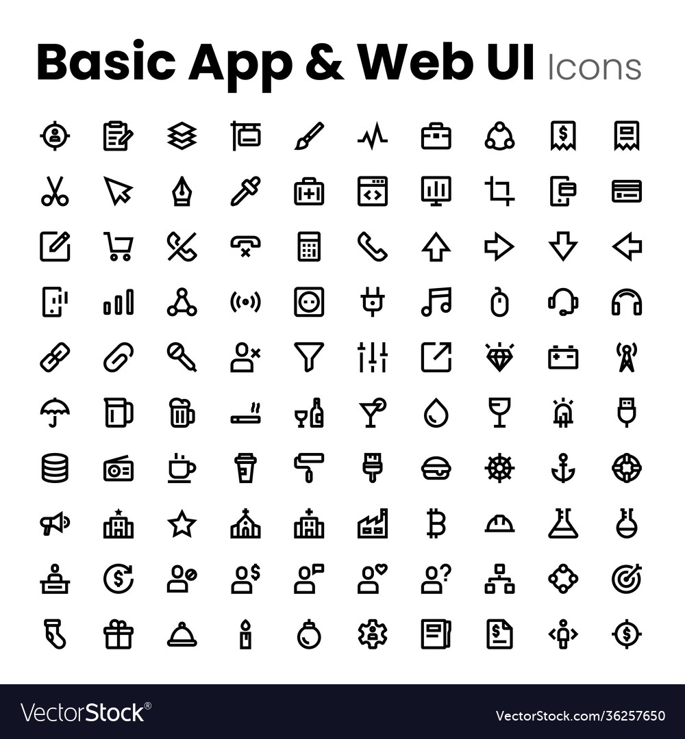 Basic line icon set for web and mobile