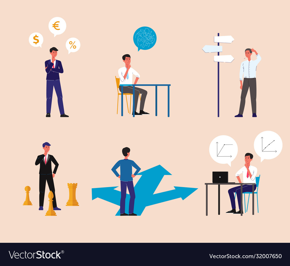 Businessman making a business decision - flat Vector Image