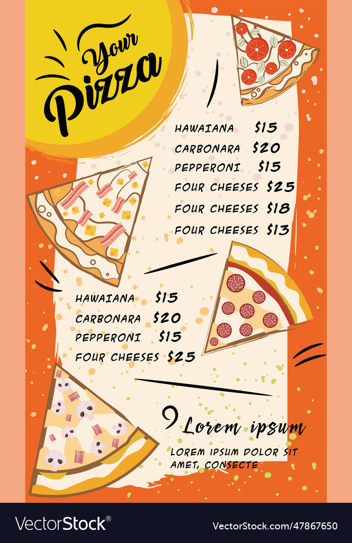Colored front page of a pizza menu