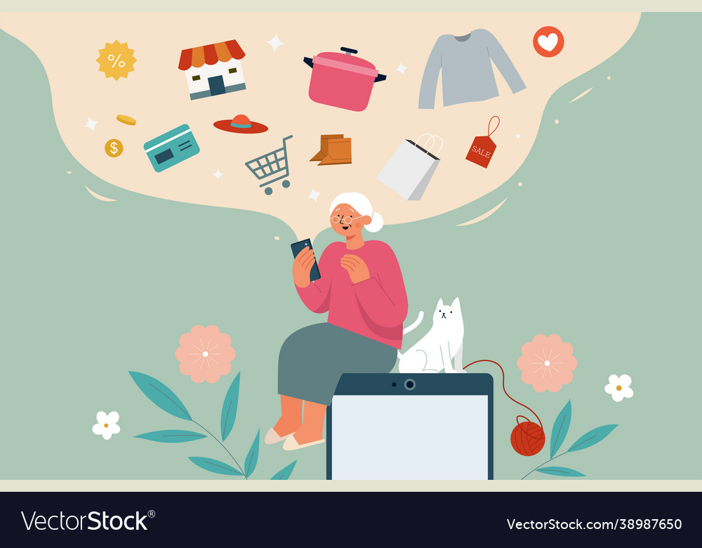 Ältere Frau Shopping Online