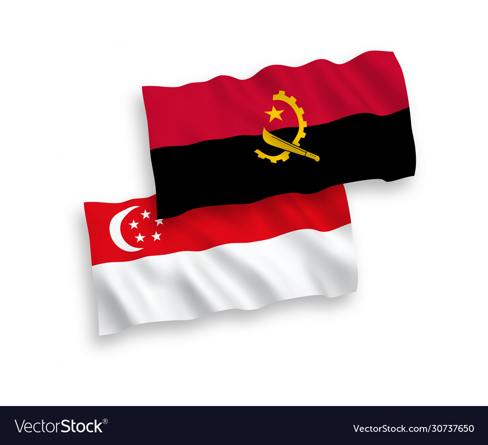 Flags angola and singapore on a white