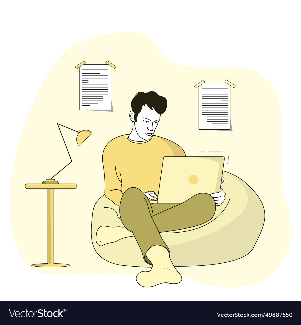 Guy is working at the computer Vector Image Guy is working at the computer
