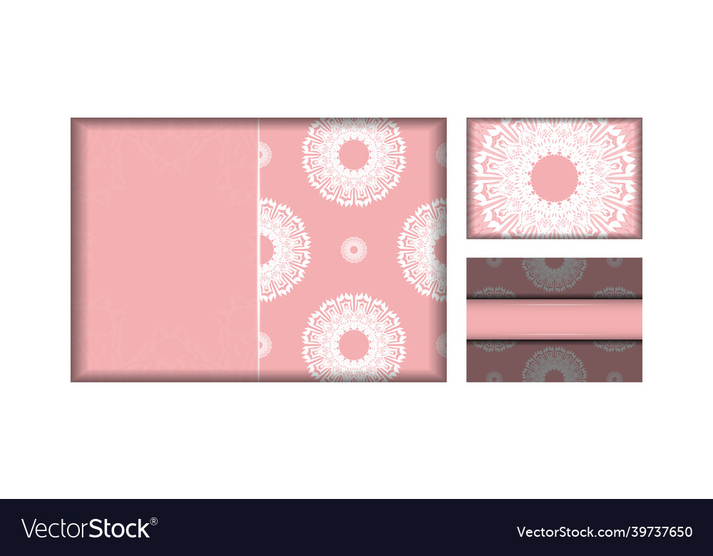 Pink greeting card with vintage white pattern