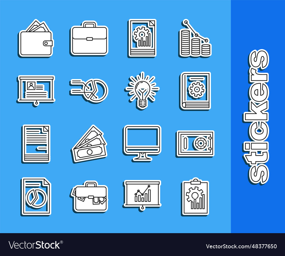 Set line clipboard with graph chart safe user vector image Set line clipboard with graph chart safe user
