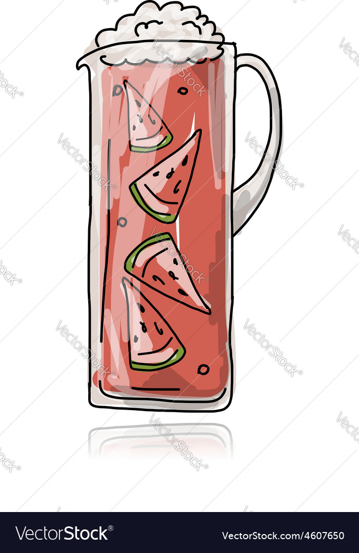 Watermelon cocktail in jug sketch for your design