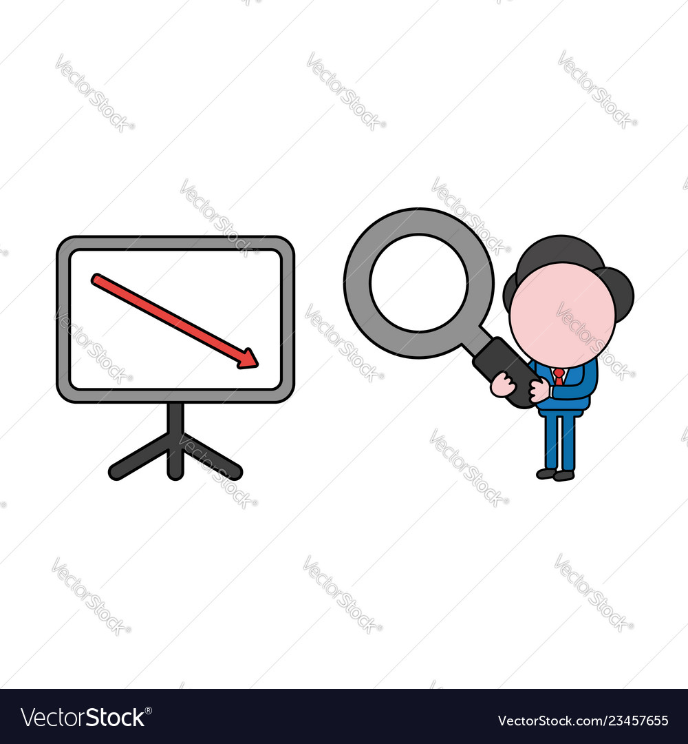 Businessman character holding magnifying glass