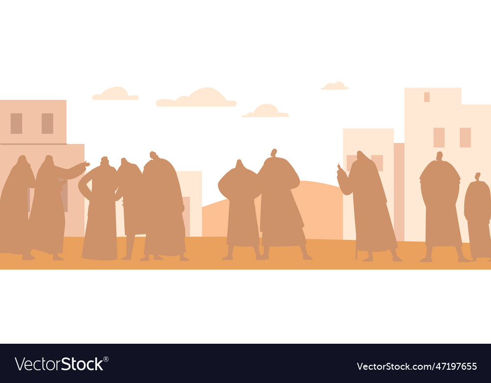 Enigmatic silhouettes of people against vector image Enigmatic silhouettes of people against