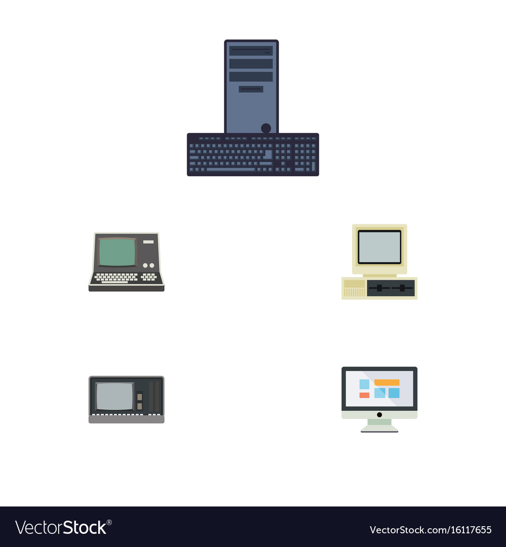 Flat icon computer set of technology display