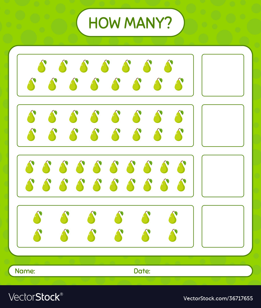 How many counting game with pear worksheet vector image How many counting game with pear worksheet
