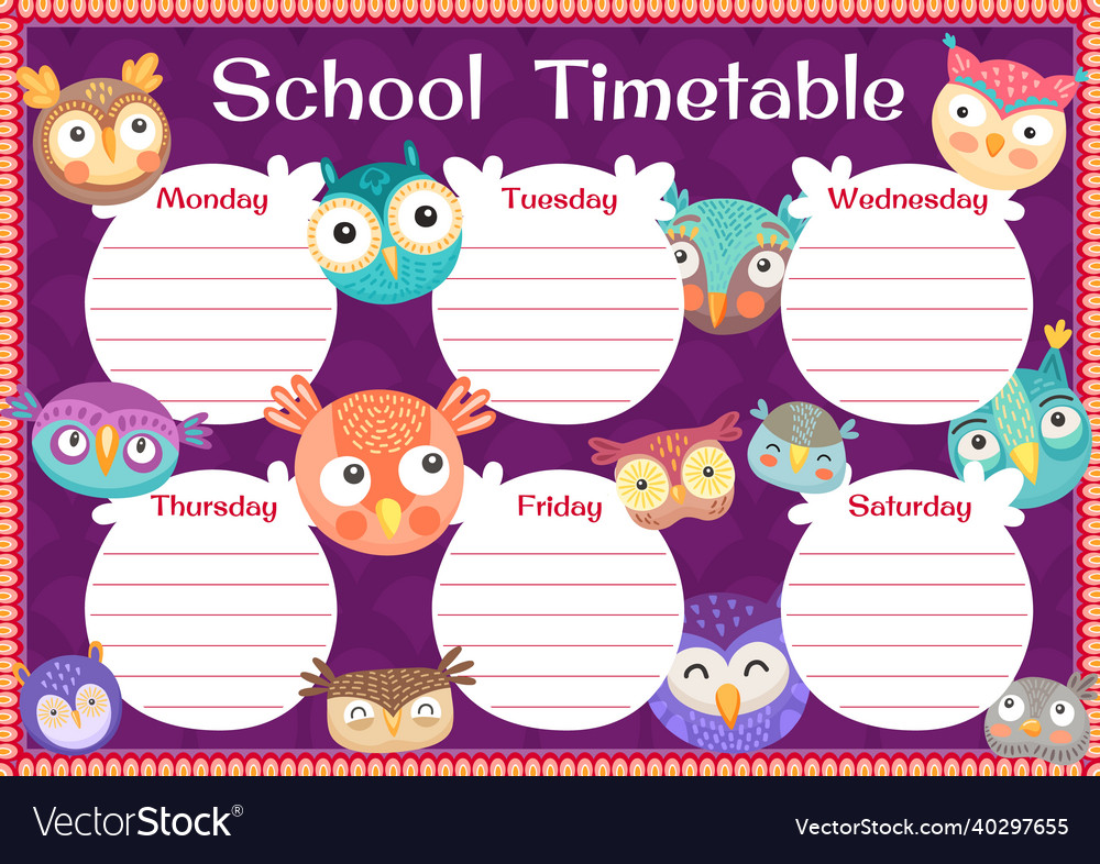 Kids cartoon owls funny birds timetable schedule