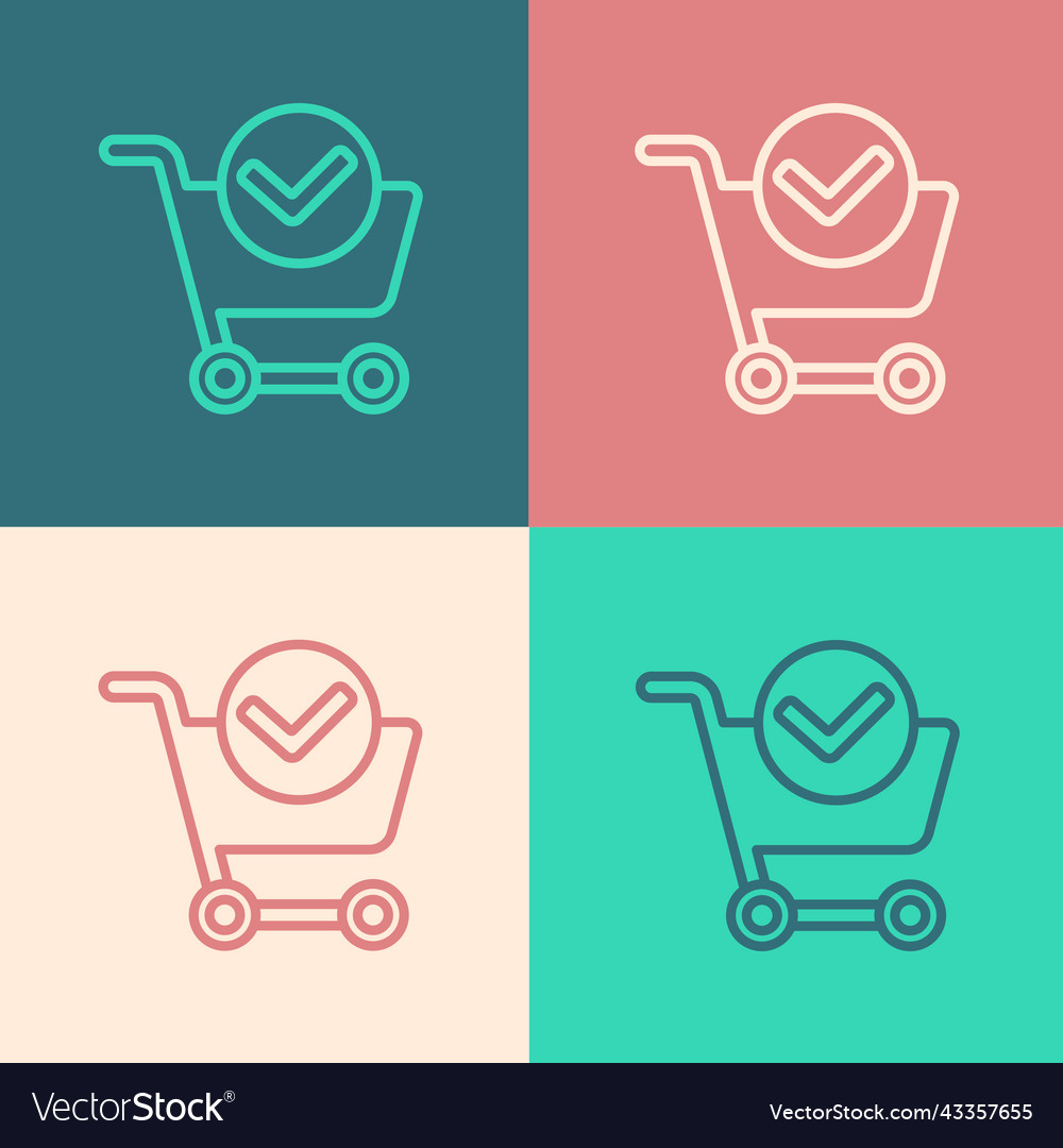 Pop art line shopping cart with check mark icon