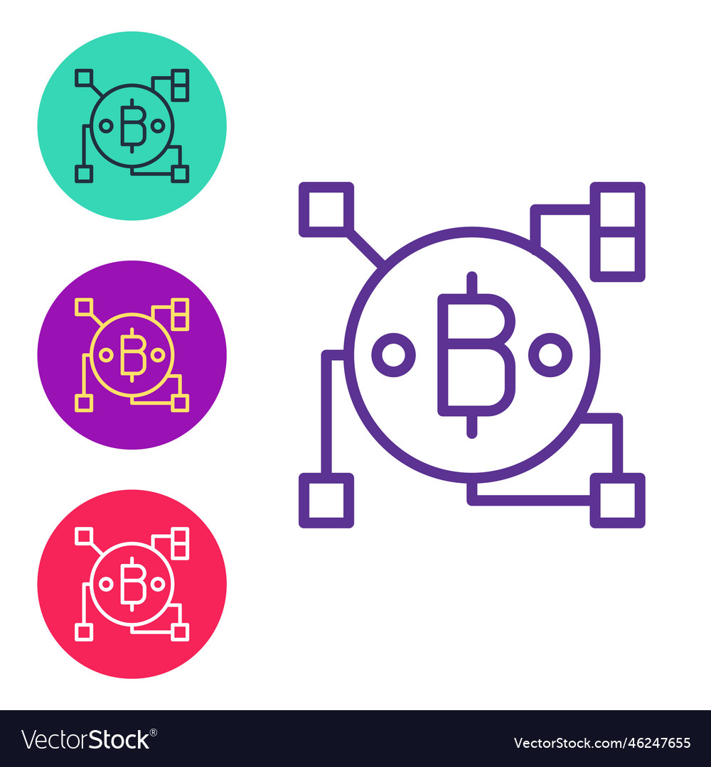 Set line blockchain technology bitcoin icon vector image Set line blockchain technology bitcoin icon