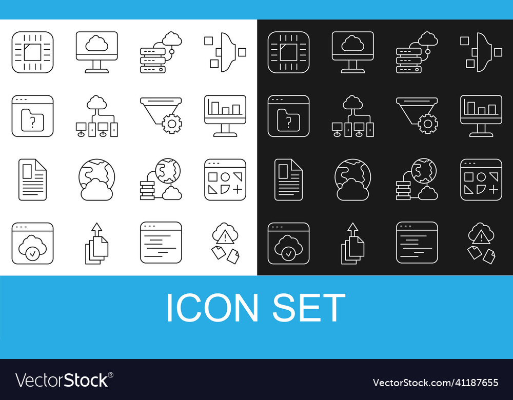 Set line cloud hacking different files monitor vector image Set line cloud hacking different files monitor