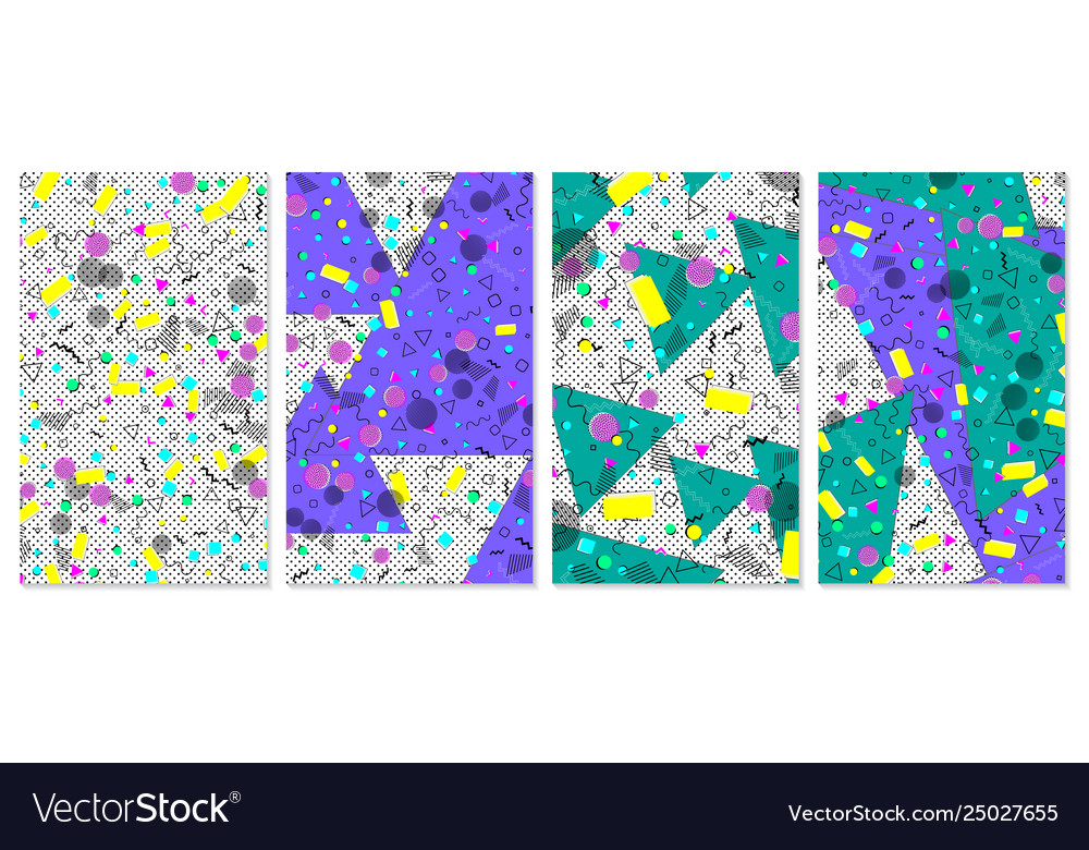 Set memphis pattern pop art color background