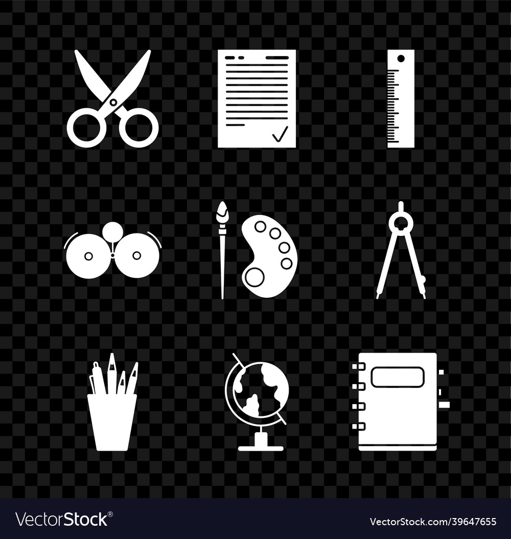Set scissors exam sheet with check mark ruler Vector Image Set scissors exam sheet with check mark ruler