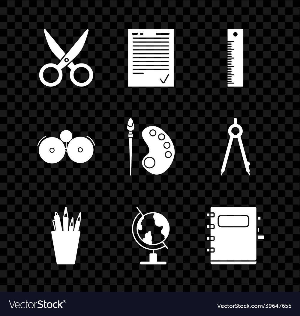 Set scissors exam sheet with check mark ruler