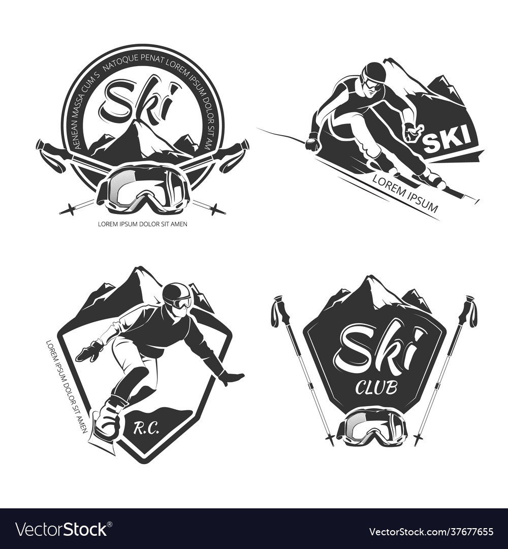 Snowboarding And Skiing Emblems Labels Badges Vector Image