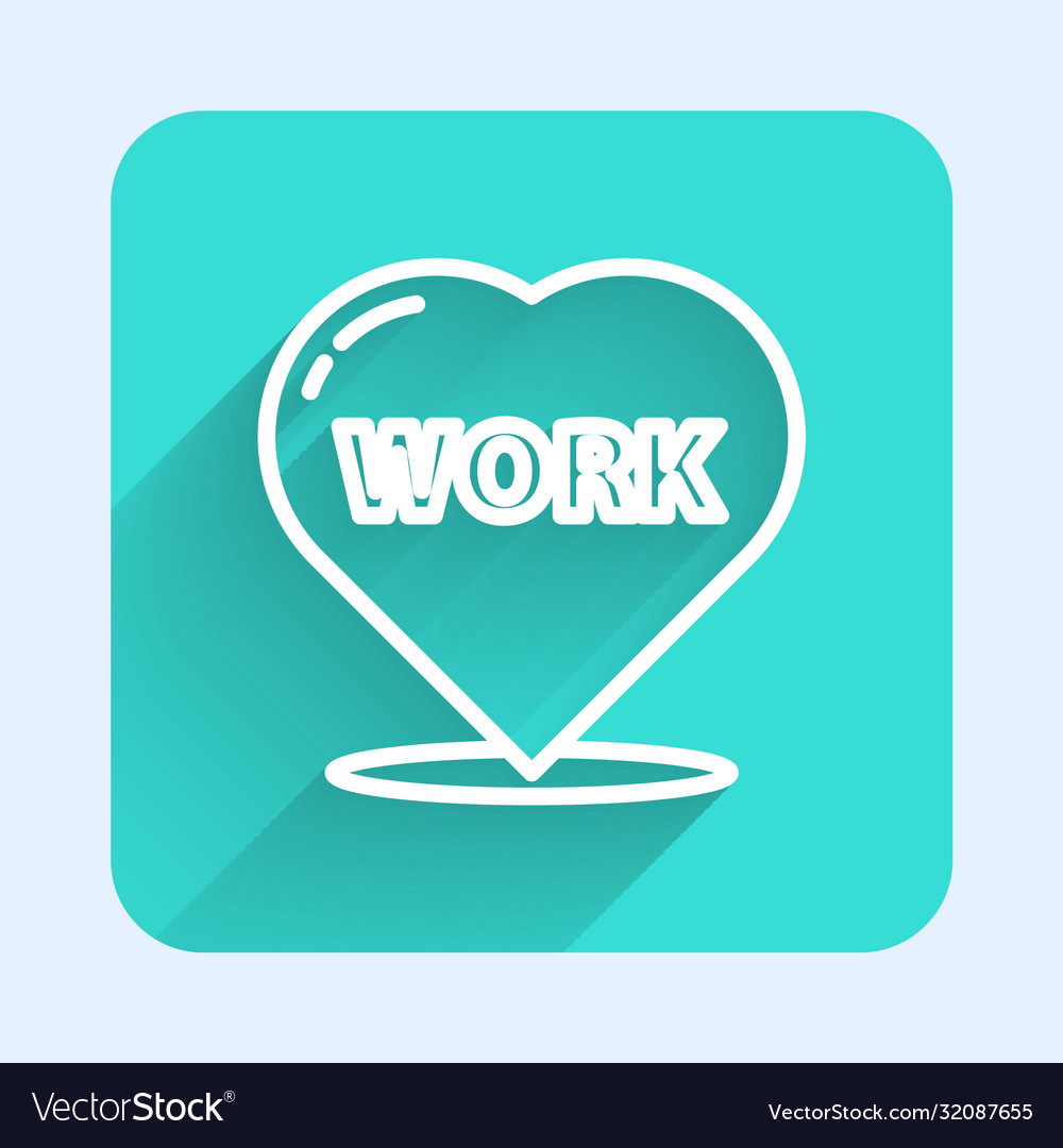 White line heart with text work icon isolated